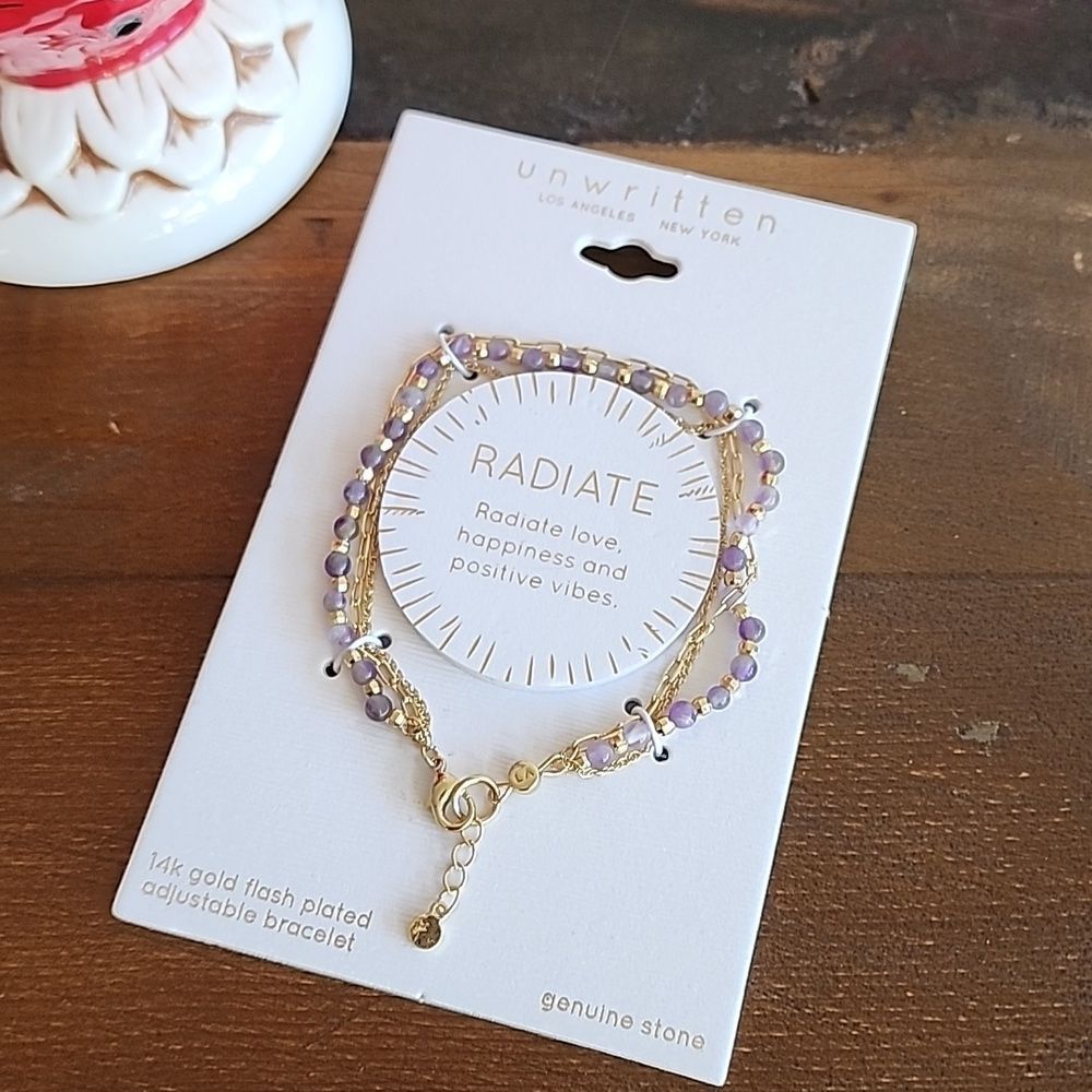 Unwritten 14 karat gold flash-plated amethyst Stone bracelet